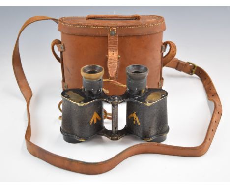 Cased pair of Ross London 6x military binoculars with broad arrow marks, the case also marked and dated 1937