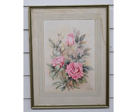 W H Austin Royal Worcester artist watercolour of pink roses, 30 x 21cm