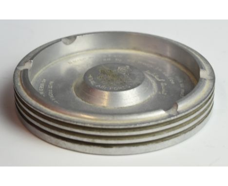 Merlin engine piston ashtray with engraved Winston Churchill quote to base, diameter 13.5cm