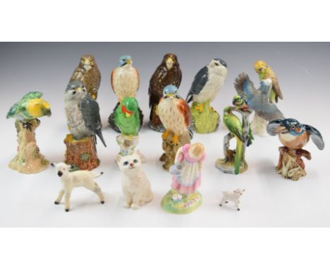 A collection of Beswick, Royal Doulton, Copeland Spode and Adderley bird and other figures, tallest 18cm