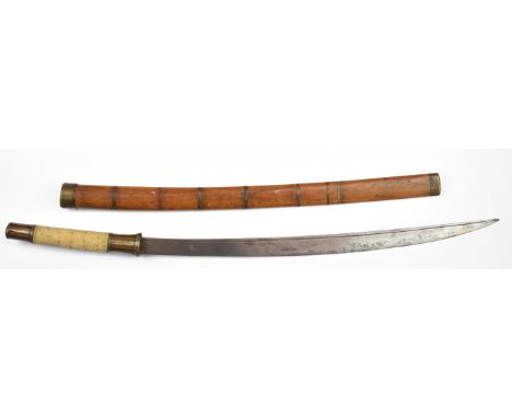 Burmese Dha sword with shagreen handle and brass mounts, 29cm curved blade and scabbard.&nbsp;PLEASE NOTE ALL BLADED ITEMS AR