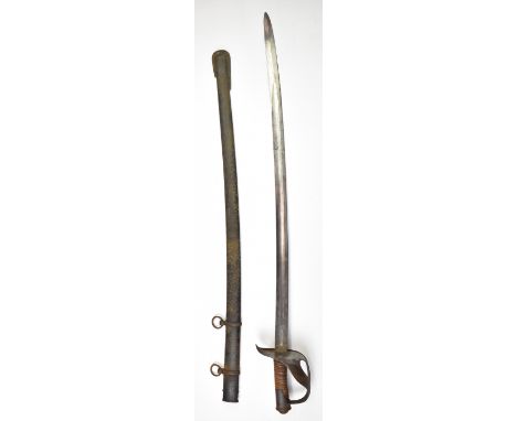 Italian 1860&nbsp;pattern cavalry trooper's sword with leather covered grip stamped S to ricasso, 89cm fullered curved blade 