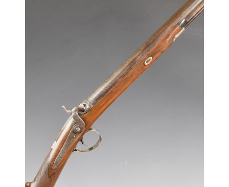Bayley of London single barrelled muzzle loading sporting gun with named and engraved lock, engraved stylised dolphin hammer,