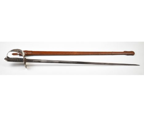 British 1897 Infantry officer's sword T W Castle retailers, with 82cm decorated blade number 5062 and scabbard.&nbsp;PLEASE N