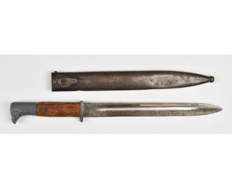 German Mauser bayonet with alloy hilt and wooden grips, Eickhorn to ricasso, 23cm fullered blade and scabbard.&nbsp;PLEASE NO