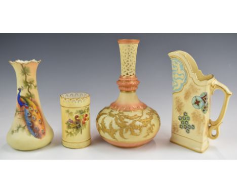 Royal China Works, Worcester and Locke &amp; Co vases, one with reticulated neck, tallest 18cm