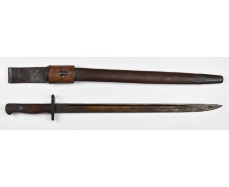 British WW1 1907 pattern sword bayonet some good stamps to ricasso, 43cm fullered blade, scabbard and frog. PLEASE NOTE ALL B