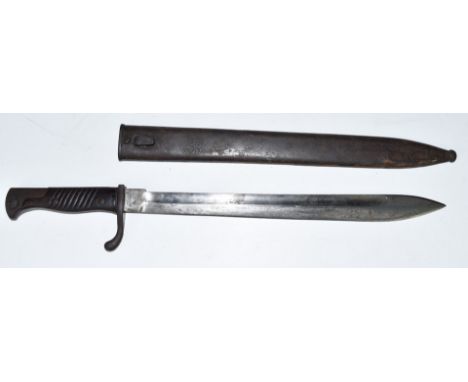 German 1898/05 pattern 'butcher's' saw-back bayonet with saw-back removed, 633.P.I R26 to crosspiece and Erfurt to ricasso, l