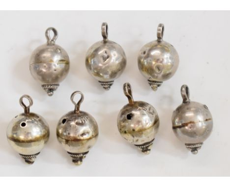 A set of seven Chinese&nbsp;19th/20thC spherical silver buttons with NS/SN mark