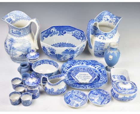 Blue and white ceramics including Wedgwood, Masons and Spode Italian, tallest piece 25cm