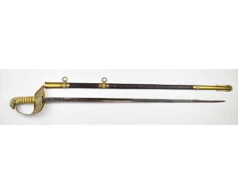 Replica Royal Air Force George V senior officer's sword, the gilt brass pierced guard with RAF cypher and eagle head pommel, 