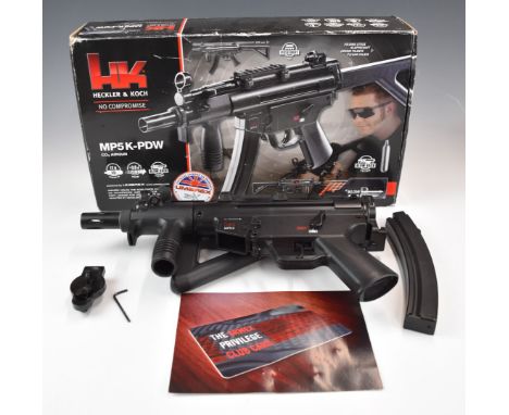 Heckler &amp; Koch MP5K-POW assault style&nbsp;electric airsoft rifle with folding tactical stock, adjustable sights, scope r