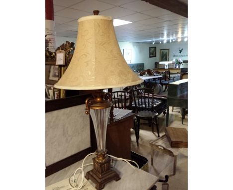 Lamp and shade, with glass and metal base. This has been PAT tested by our resident electrican. 82cm high overall. As found.