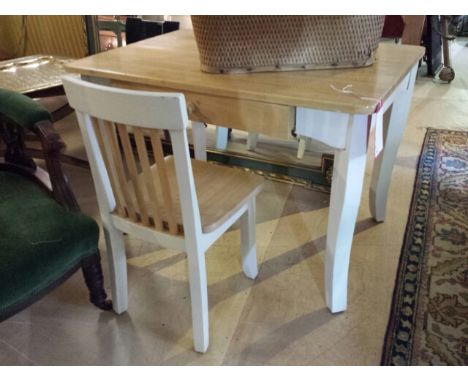20thC child's desk and chair, part painted, single drawer. Desk is 91 cm wide 61.5 cm deep, 62 cm high