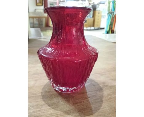 Whitefriars ruby red Pot Bellied vase c. 1960, designed by Geoffrey Baxter 13 cm tall