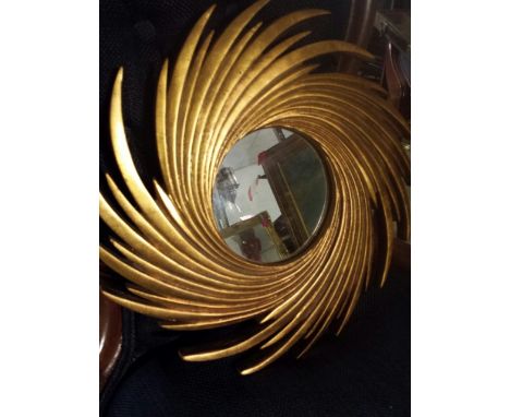 Gold swirl vintage mirror, frame 37 cm diameter approx', glass 14cm diameter
