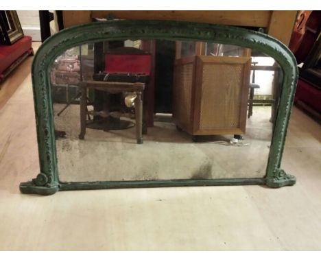 French Verdigris arch topped vintage mirror, mottled silvering - bottom plinth edge of frame is 114 cm wide, frame is 66 cm h