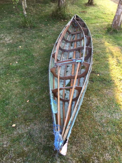 vintage timber frame kayak with canvas cover c 4 2m long as