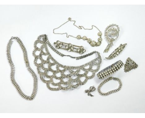 PASTE JEWELLERY. A quantity of vintage paste-set jewellery, including necklaces, bracelets, brooches etc.  Please note that a