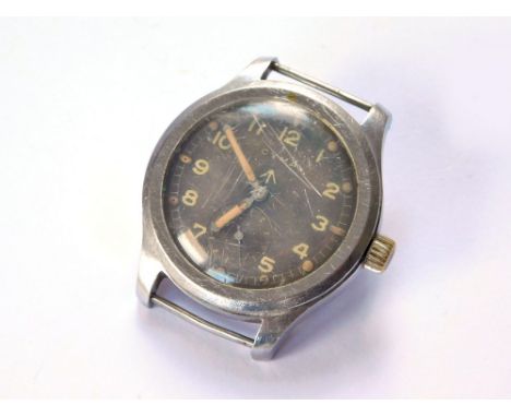 CYMA MILITARY WATCH. A WWII Cyma, 'Dirty Dozen' military issue wristwatch. Stainless steel case, black dial, with broad arrow