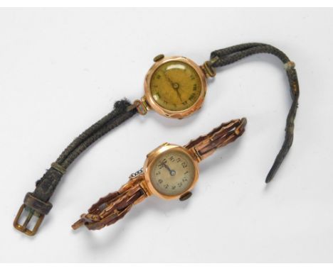 GOLD WATCHES. A lady's 9ct. rose gold-cased wristwatch with matching rose gold strap. Also, one other 9ct. gold-cased wristwa
