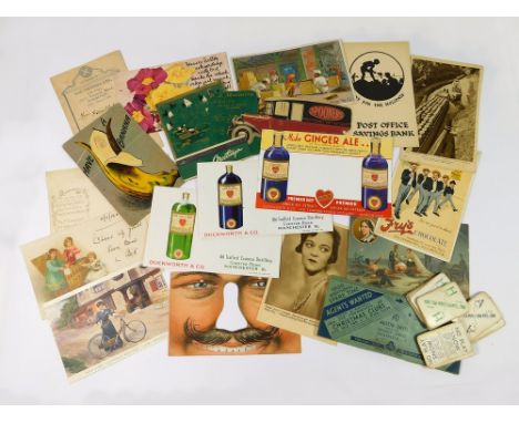 VINTAGE ADVERTISING POSTCARDS & EPHEMERA. Miscellaneous advertising & promotional postcards & printed ephemera including thre