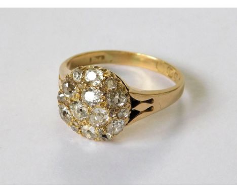 DIAMOND RING. A Victorian 18ct. gold pave-set diamond ring, set with various sizes & shapes of old cut stones. Approx. 4.2g. 