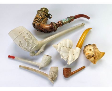 MISCELLANEOUS PIPES. A large Football clay pipe, Rd. No.241693 & two other clay pipes, including General Gordon. Also, a meer