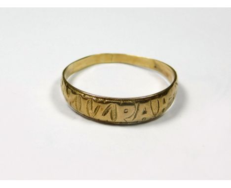 MIZPAH RING. A 19th century Mizpah ring. Size R. Approx. 2.15g.  Please note that all items in this auction are previously ow