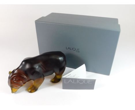 LALIQUE. A Lalique amber glass 'Ursus', in satin finished crystal, a Marie-Claude Lalique design 1993. Original label to the 