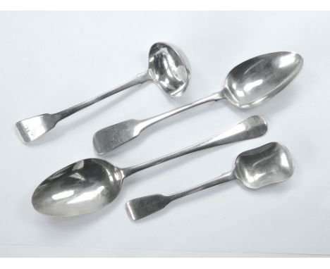 SILVER SPOONS. A George IV, Scottish silver toddy ladle by Andrew Wilkie, with R. Morton, Edinburgh 1824. Also, a Victorian f