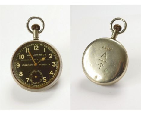 MILITARY POCKET WATCH. A WWI Air Ministry, Grimshaw, Baxter & J.J. Elliott Ltd., eight day, non-luminous, Mark IVa pilot's co