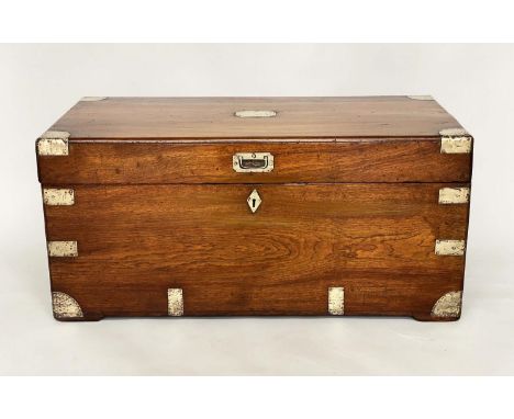 TRUNK, 19th century Chinese Export camphorwood and brass bound with rising lid and carrying handles, 103cm W x 48cm H x 45cm 