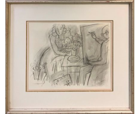 HENRI MATISSE, 'Artist, girl and flowers', lithograph, 25cm x 30cm, signed and numbered in plate, framed. 