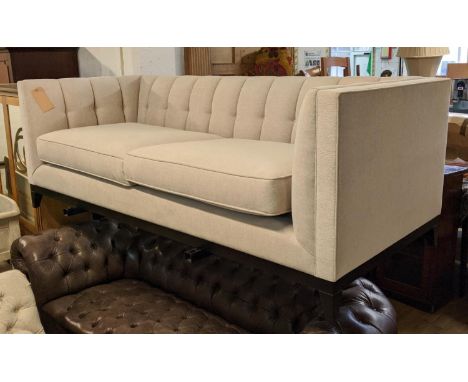 BESPOKE SOFA LONDON SOFA, light grey fabric upholstered, 210cm x 90cm x 74cm. 