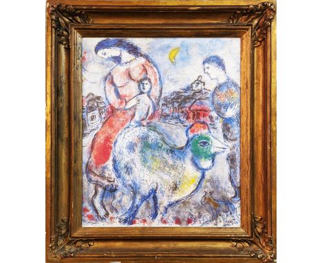 MARC CHAGALL 'Femme et Oiseau', off set lithograph, 1979, 55cm x 45cm, framed and glazed. 
