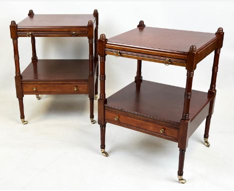LAMP TABLES, 64cm H x 45cm x 40cm, a pair, Georgian style, each with brushing slide and drawer. (2) 