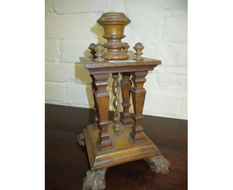 Unusual 19th Century oak multiple column candlestick on carved paw feet