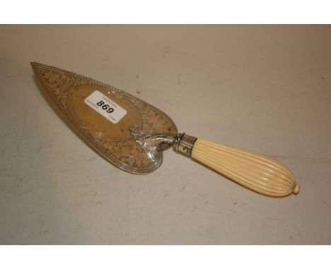 Exeter silver presentation trowel having engraved blade and reeded ivory handle, dated 1873