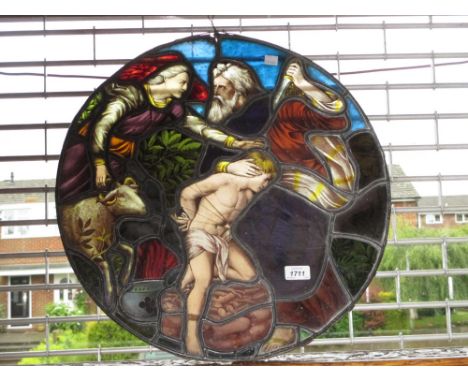 Circular stained and leaded glass panel