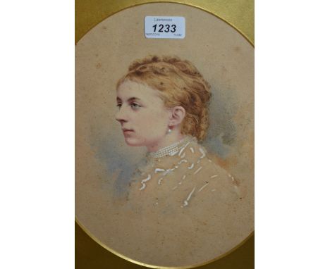 19th Century oval watercolour, head and shoulder portrait of a lady (a/f), together with a framed poster print, coaching prin