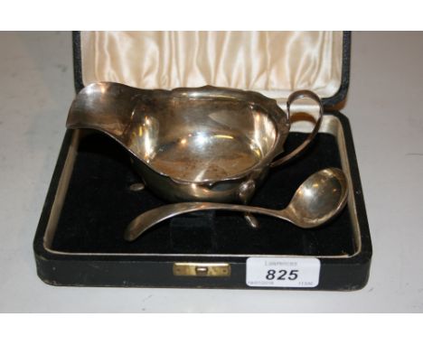 Sheffield silver cream jug and ladle in fitted box
