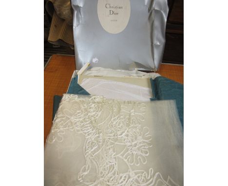 Christian Dior box containing a Dior gown, a bridal veil and sundries