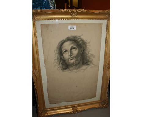 18th / 19th Century black chalk drawing, portrait of Christ, 18ins x 12ins