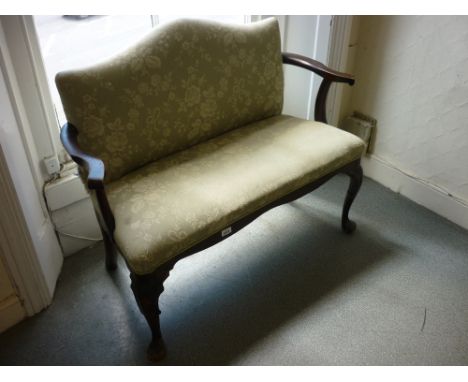 Small 19th Century upholstered sofa on cabriole front supports