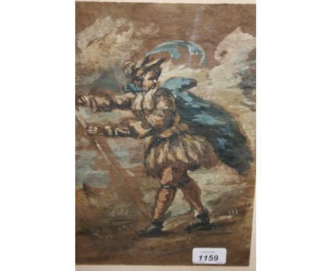 Continental school ink and bodycolour, portrait of a figure holding a staff, 11.5ins x 8ins