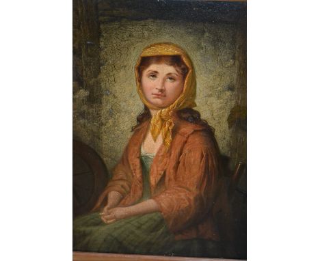 John William Haynes, oil on board, portrait of a seated girl, inscribed verso ' Jamie on the Sea ', 14ins x 10ins, gilt frame
