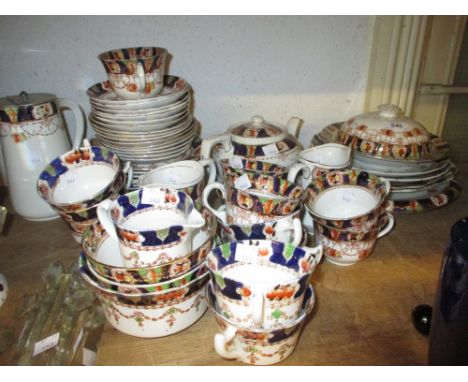 Late 19th or early 20th Century tea service by Burgess Brothers, Longton decorated in iron red, blue, green and gilt