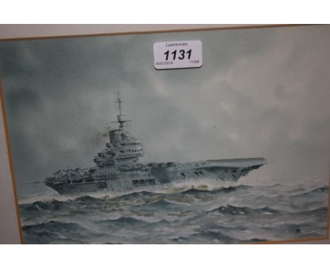 Small framed watercolour, portrait of H.M.S. Illustrious together with a quantity of other framed pictures