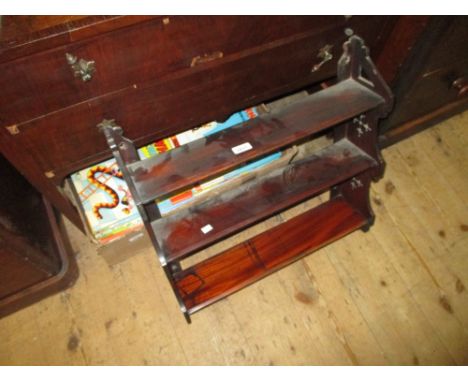 19th Century walnut three shelf wall bracket together with another wall bracket with two panel doors